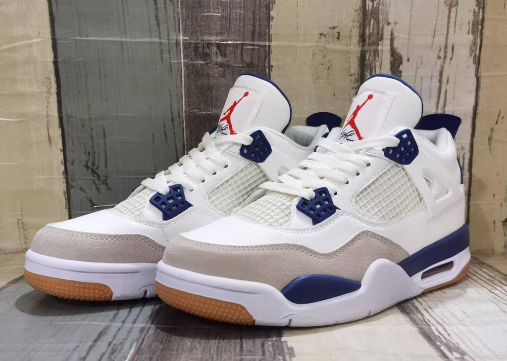 Air Jordan 4 Retro White & Navy Blue Sneakers | 36–47