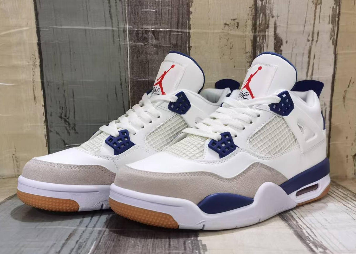 Air Jordan 4 Retro White & Navy Blue Sneakers | 36–47