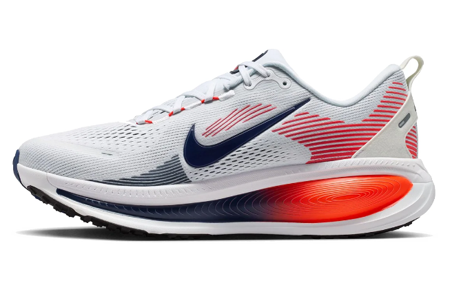 Nike Vomero 18 - White with Navy & Orange-Red Accents (168)